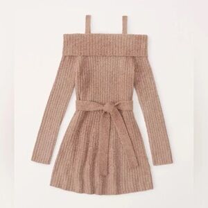 Abercrombie kids girls 13/14 off-the-shoulder ribbed sweater dress tan shimmer